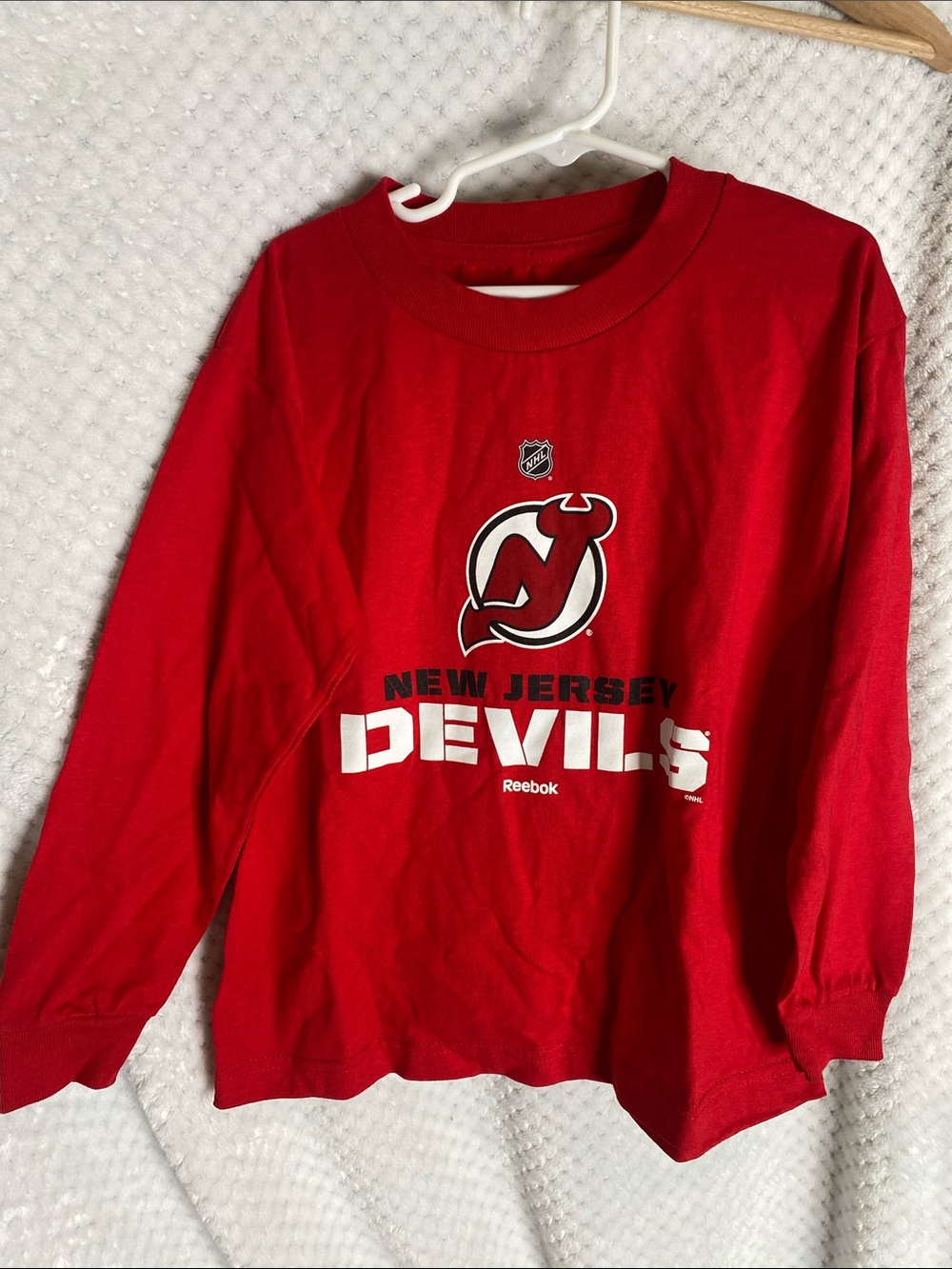 Reebok New Jersey Devils Red Long Sleeve Tee with Team Logo